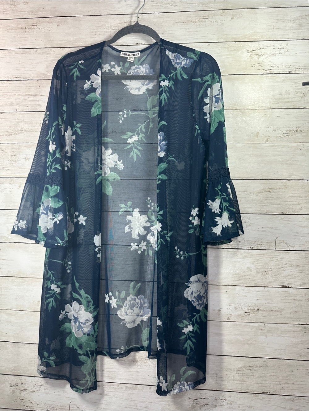 Moral Fiber Sheer Floral Mesh Top Size XL Green White
